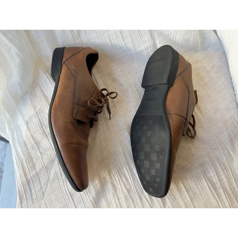 Clarks Glement Lace Men's Size 10 M Tan Brown Leather Formal Derby Oxford Shoes
